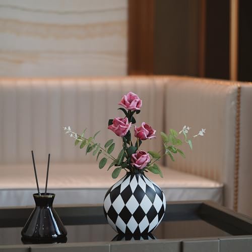 Cmrweio Modern Simple Black and White Checkered Flower Arrangement Vase | Living Room Home Decorn Decoration Table Kitchen Desktop Minimalist Decor - Image 5