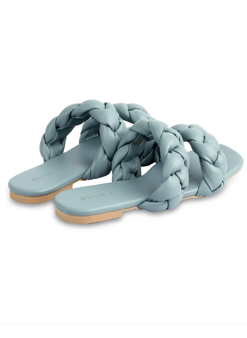 AMICA Cara Women's Flat Leather Sandals with Double Braided Strap