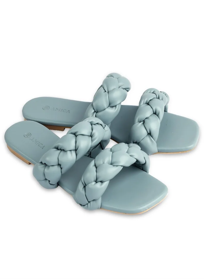 AMICA Cara Women's Flat Leather Sandals with Double Braided Strap