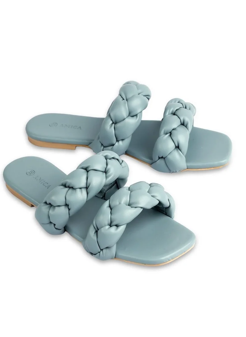 AMICA Cara Women's Flat Leather Sandals with Double Braided Strap
