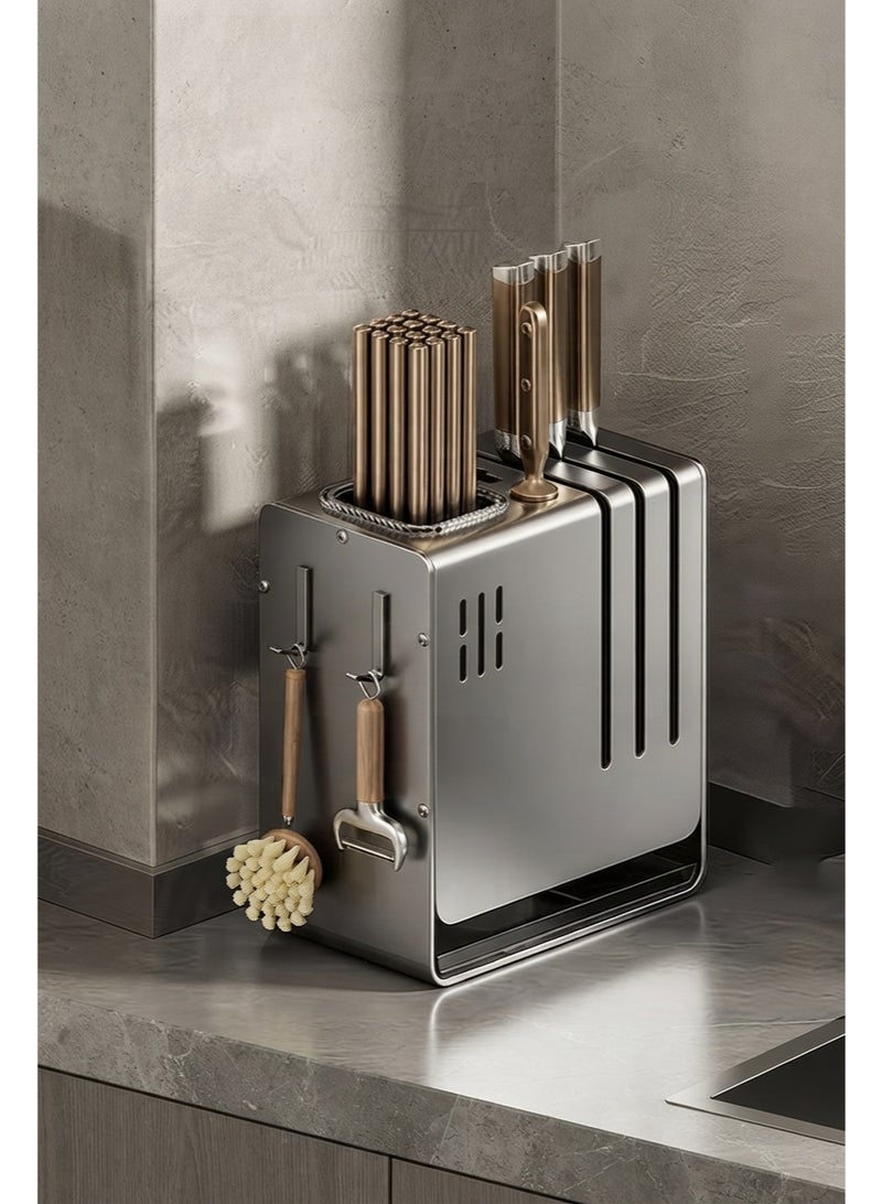 Blooming Time Premium Stainless Steel Kitchen Knife & Utensil Organizer Holder, Grey - Image 1