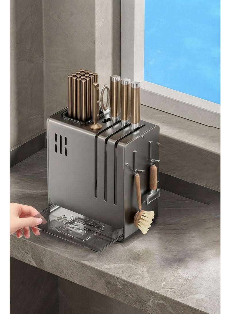 Blooming Time Premium Stainless Steel Kitchen Knife & Utensil Organizer Holder, Grey - Image 2