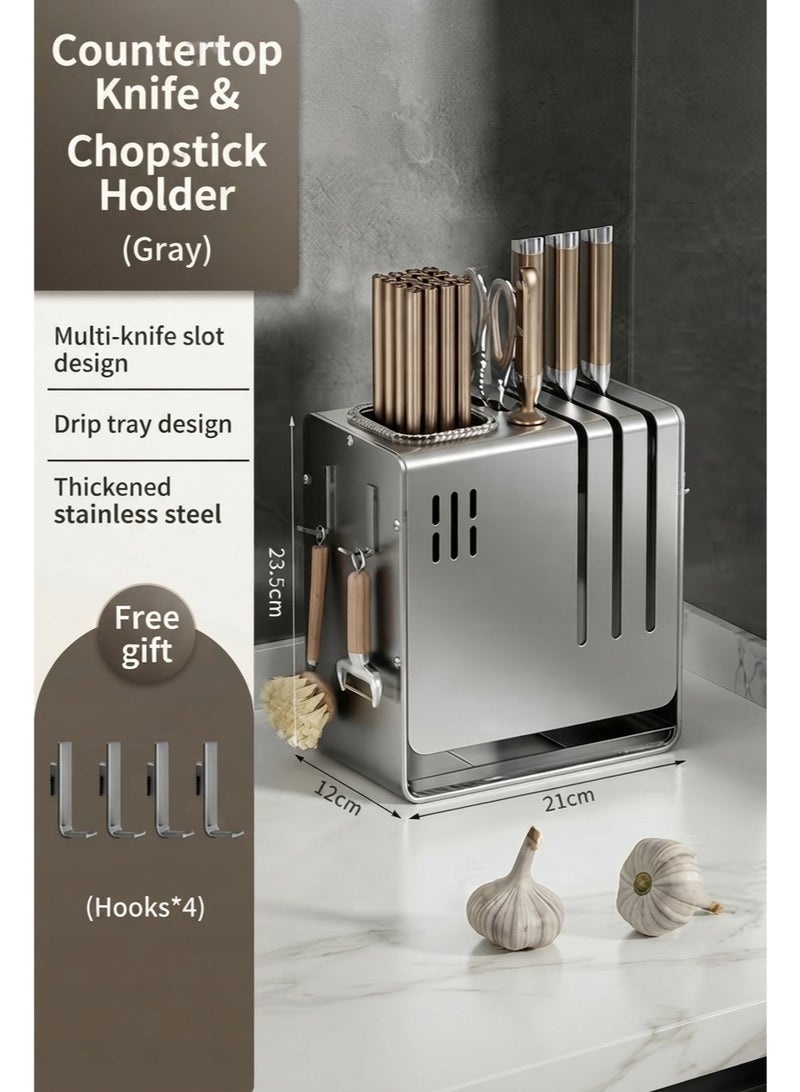 Blooming Time Premium Stainless Steel Kitchen Knife & Utensil Organizer Holder, Grey - Image 4