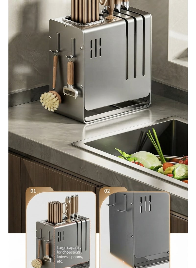 Blooming Time Premium Stainless Steel Kitchen Knife & Utensil Organizer Holder, Grey - Image 5