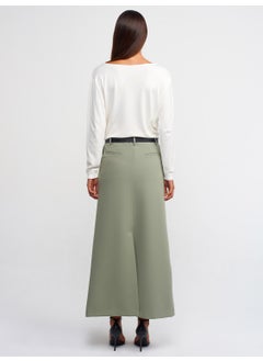 Dilvin 80825 Belted Midi Skirt-Green  - Image 4
