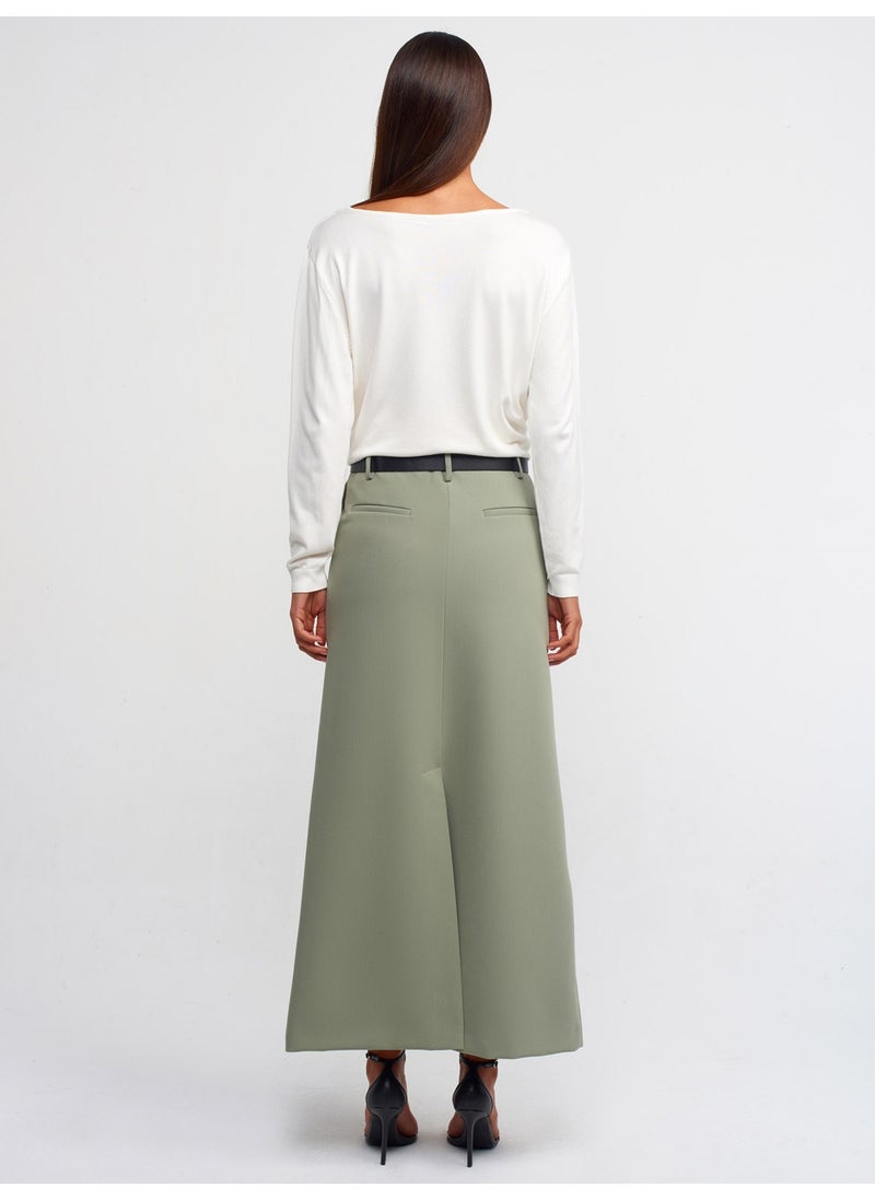 Dilvin 80825 Belted Midi Skirt-Green  - Image 4