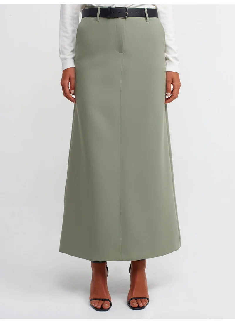 Dilvin 80825 Belted Midi Skirt-Green