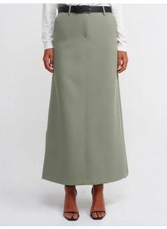 Dilvin 80825 Belted Midi Skirt-Green  - Image 2