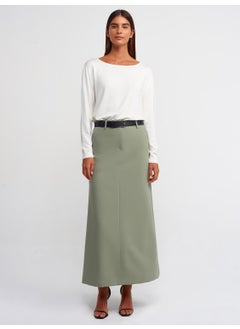 Dilvin 80825 Belted Midi Skirt-Green  - Image 1