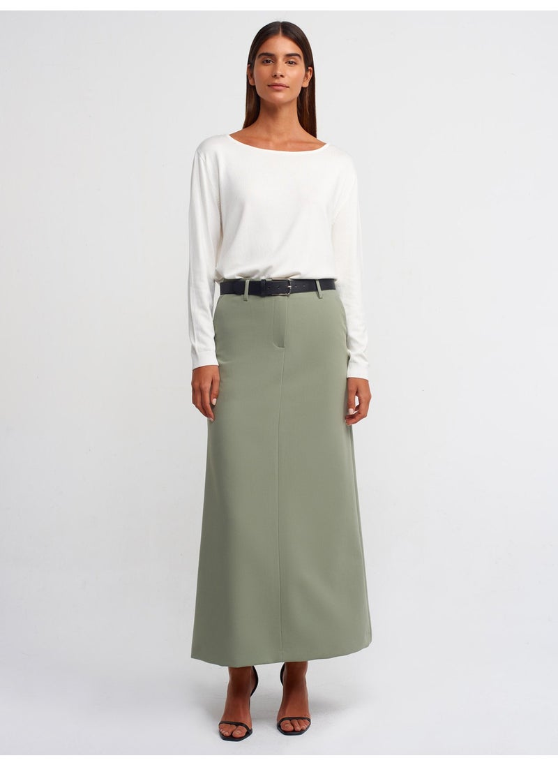 Dilvin 80825 Belted Midi Skirt-Green  - Image 1