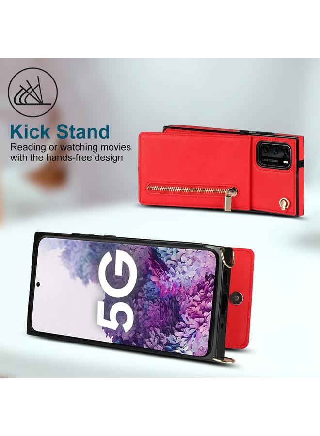 زبون جراب لهاتف Huawei P40 Pro جراب خلفي مربع الشكل من مادة TPU+PU مع حامل وفتحات للبطاقات ومحفظة وحزام - Image 3