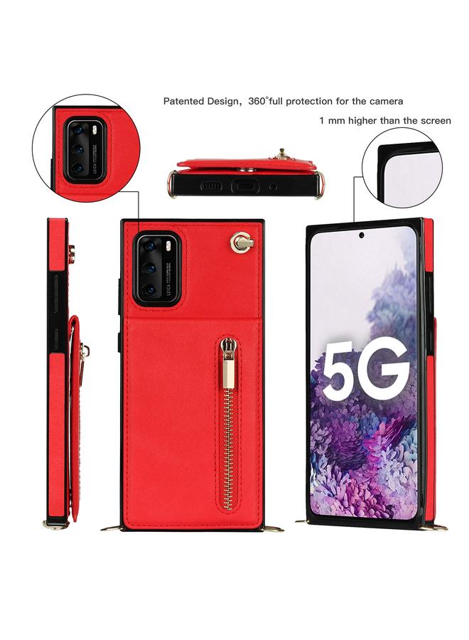 زبون جراب لهاتف Huawei P40 Pro جراب خلفي مربع الشكل من مادة TPU+PU مع حامل وفتحات للبطاقات ومحفظة وحزام - Image 2