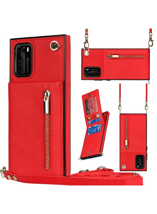 زبون جراب لهاتف Huawei P40 Pro جراب خلفي مربع الشكل من مادة TPU+PU مع حامل وفتحات للبطاقات ومحفظة وحزام - Image 1