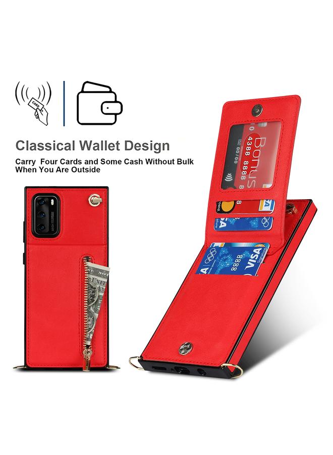 زبون جراب لهاتف Huawei P40 Pro جراب خلفي مربع الشكل من مادة TPU+PU مع حامل وفتحات للبطاقات ومحفظة وحزام - Image 5