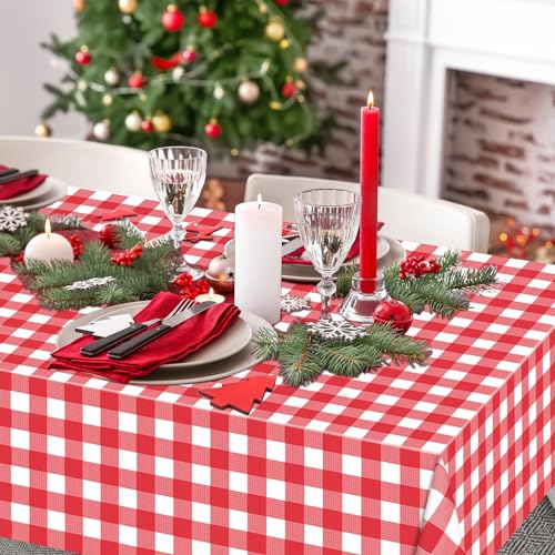 WNINK 4 Pack Red Gingham Tablecloth Rectangular Red and White Checkered Tablecloths Disposable Plastic Red Plaid Table Cover for Parties, Christmas, Outdoor Picnic, Birthday, Wedding, Camping 54 × 108 - Image 5