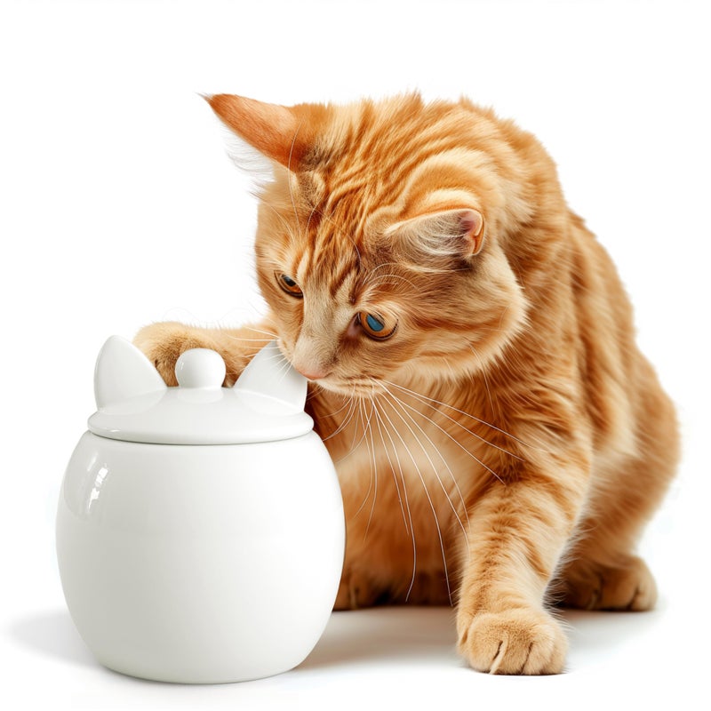 Barnyard Designs Cat Treat Container â€“ Airtight Ceramic Treat Jar with Lid, Large White Pet Treat Canister for Kitchen Counter (Cat) - Image 4