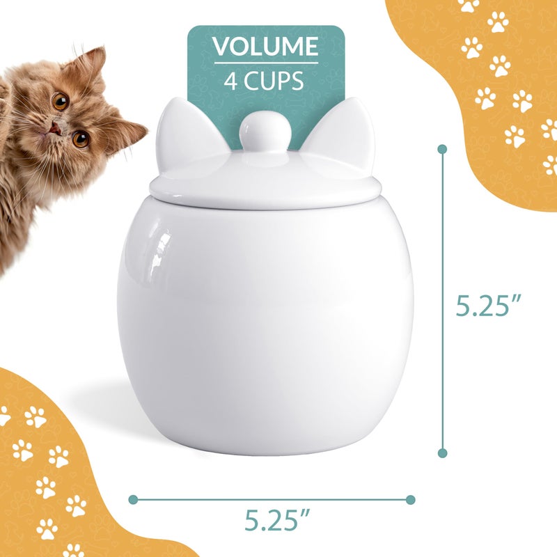 Barnyard Designs Cat Treat Container â€“ Airtight Ceramic Treat Jar with Lid, Large White Pet Treat Canister for Kitchen Counter (Cat) - Image 5