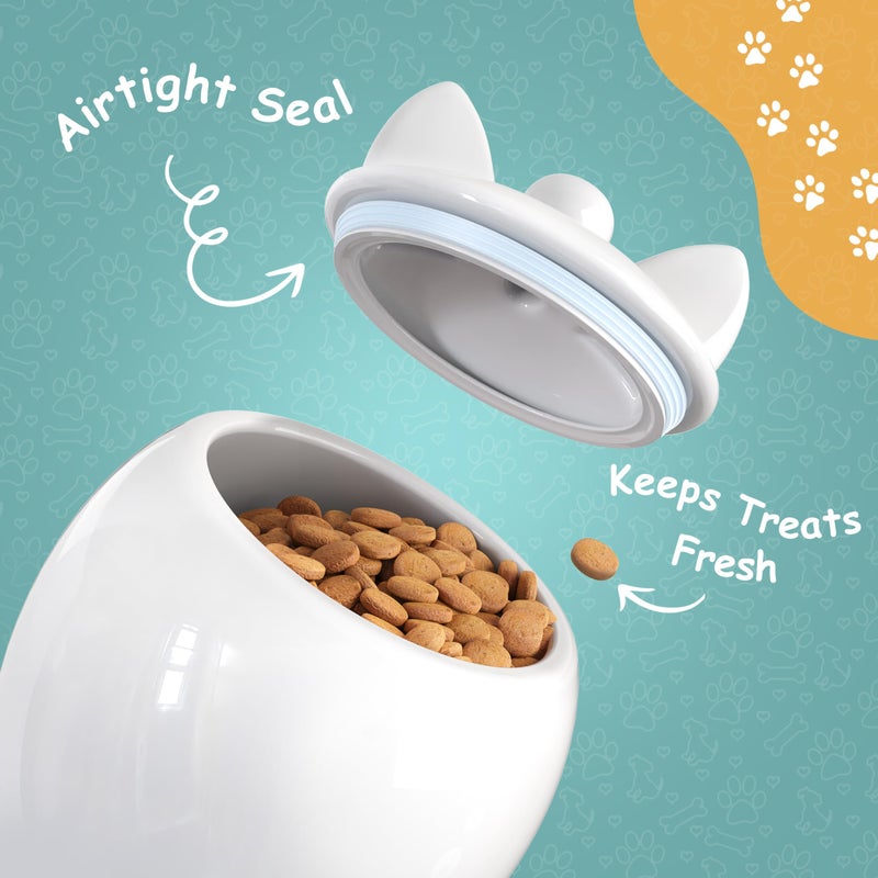 Barnyard Designs Cat Treat Container â€“ Airtight Ceramic Treat Jar with Lid, Large White Pet Treat Canister for Kitchen Counter (Cat) - Image 3