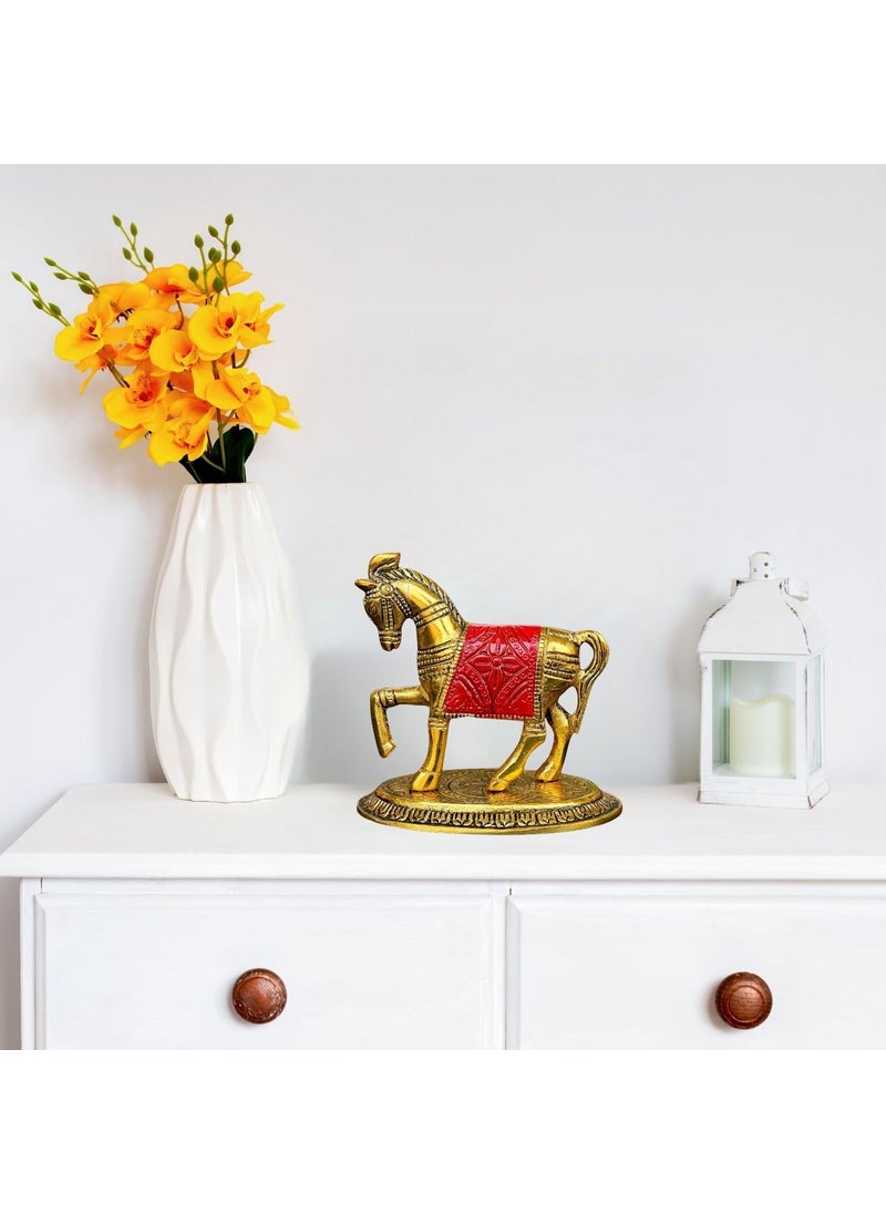 Salvus App SOLUTIONS - Salvus APP SOLUTIONS Metal Golden & Red Horse Showpiece Decor Statue - Elegantly Crafted and Striking Home, Office Decor Accent (4.5x4.5 inch) - Image 1