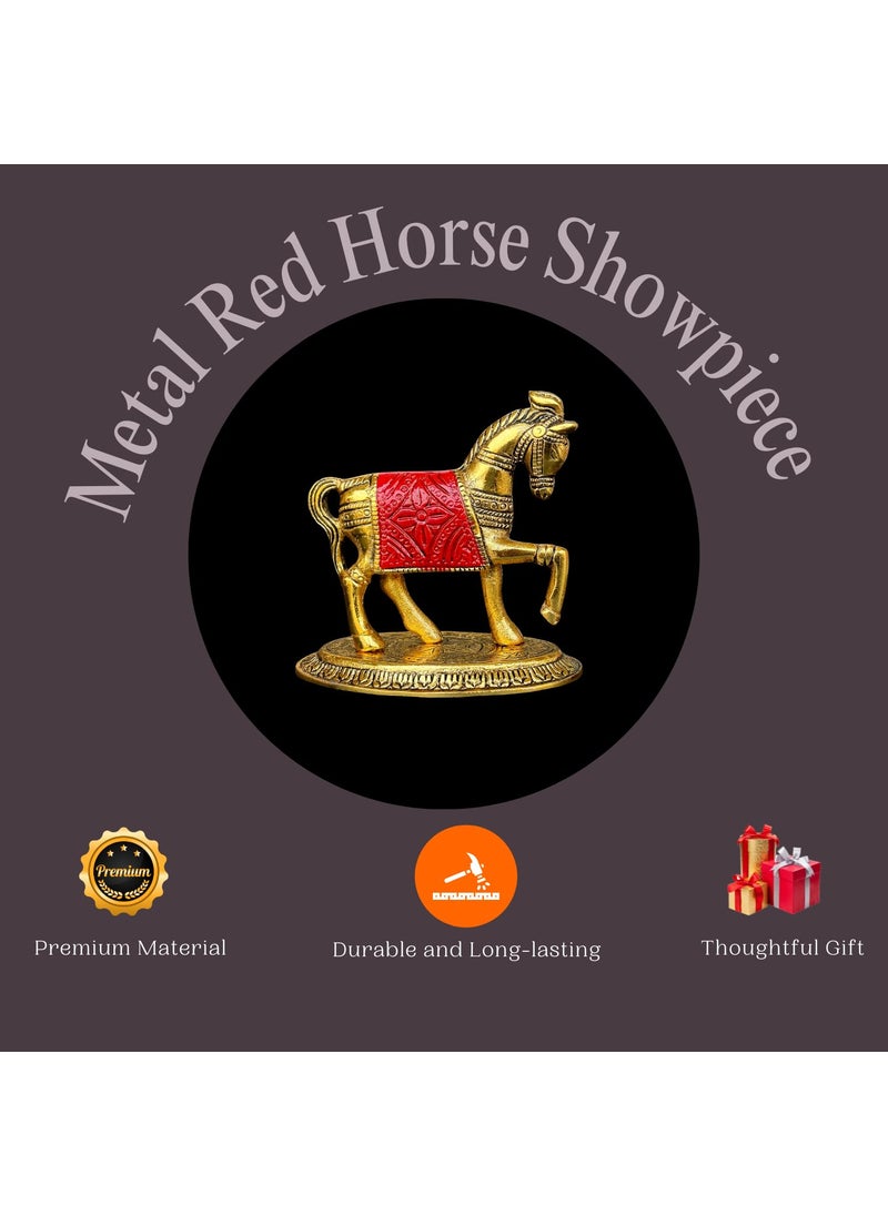 Salvus App SOLUTIONS - Salvus APP SOLUTIONS Metal Golden & Red Horse Showpiece Decor Statue - Elegantly Crafted and Striking Home, Office Decor Accent (4.5x4.5 inch) - Image 1