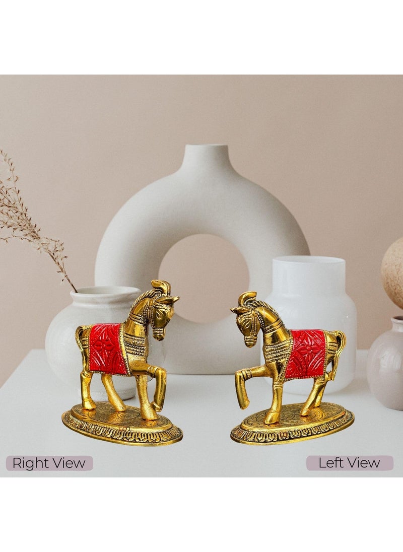Salvus App SOLUTIONS - Salvus APP SOLUTIONS Metal Golden & Red Horse Showpiece Decor Statue - Elegantly Crafted and Striking Home, Office Decor Accent (4.5x4.5 inch) - Image 1