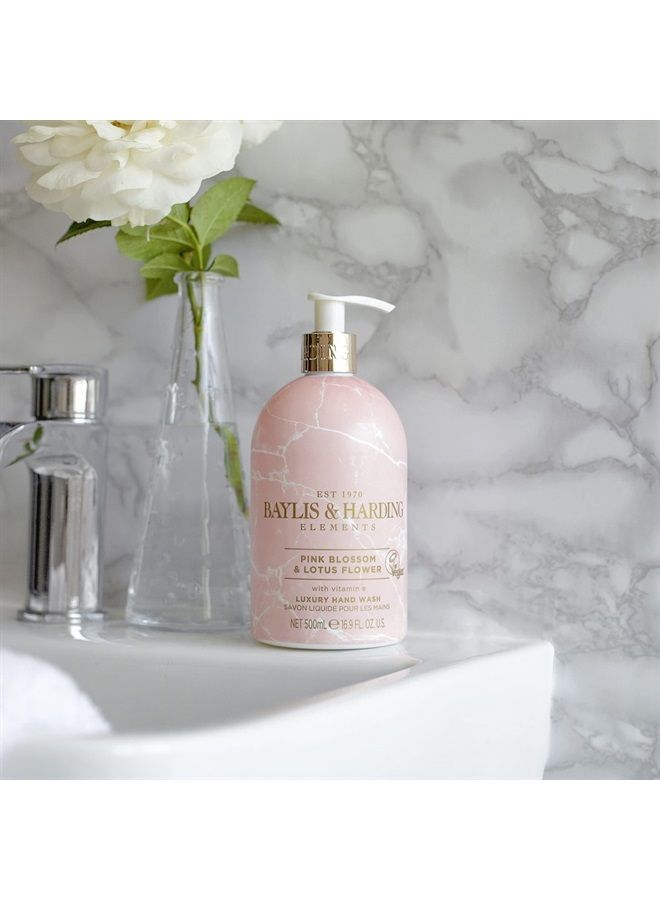 Baylis & Harding Elements Pink Blossom and Lotus Flower Hand Wash, 500 ml (Pack of 3) - Vegan Friendly  - Image 2