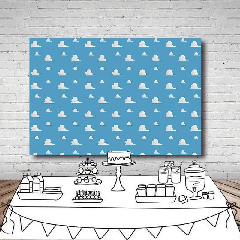 Fanghui 7x5FT Cartoon Kids Backdrop Blue Sky White Clouds Background Birthday Party Boy Baby Shower Dessert Table Banner Supplies Photo Booth Props - Image 3
