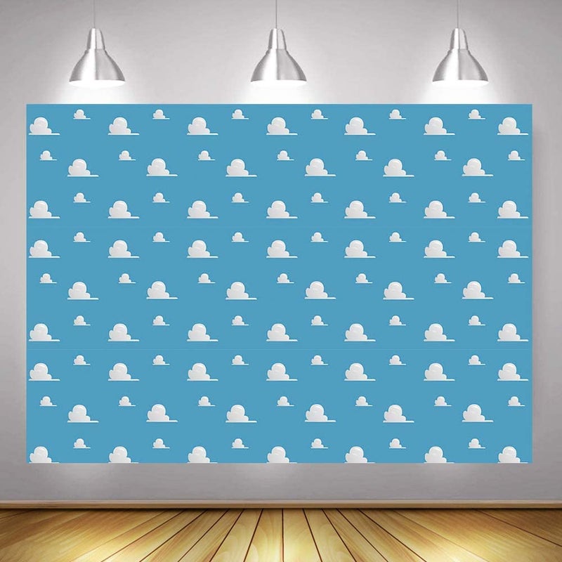 Fanghui 7x5FT Cartoon Kids Backdrop Blue Sky White Clouds Background Birthday Party Boy Baby Shower Dessert Table Banner Supplies Photo Booth Props - Image 2