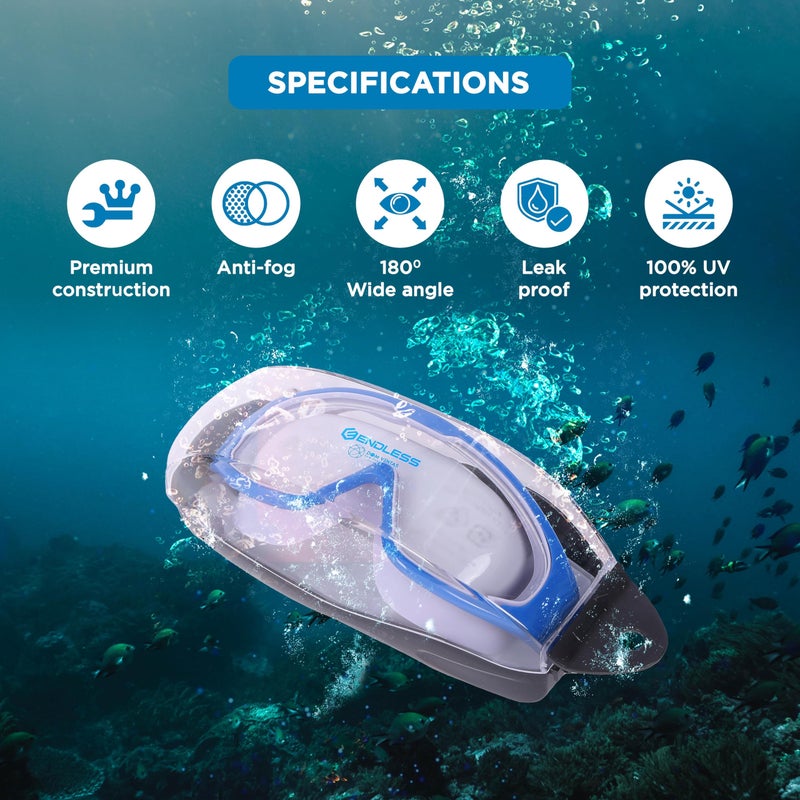 Endless EL1009 Premium Swimming Goggle with Anti-Fog and UV Protection | Blue | Stylish Big Frame for more Visibility | Soft Silicone Gasket for Leak Proof | With Hard Case - Image 2