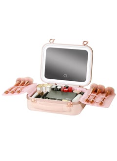 GREEN LION Fest Cosmetic Bag Organizer with Lighted Mirror & Adjustable Storage Partition / Cool, Natural & Warm Light Modes / Travel-Friendly / Water Resistant / Carry Handle / PC + Aluminum Alloy Material - Pink  - Image 1