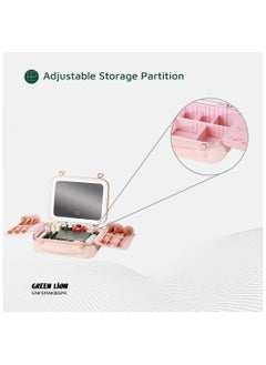 GREEN LION Fest Cosmetic Bag Organizer with Lighted Mirror & Adjustable Storage Partition / Cool, Natural & Warm Light Modes / Travel-Friendly / Water Resistant / Carry Handle / PC + Aluminum Alloy Material - Pink  - Image 4