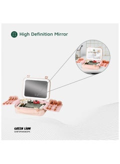 GREEN LION Fest Cosmetic Bag Organizer with Lighted Mirror & Adjustable Storage Partition / Cool, Natural & Warm Light Modes / Travel-Friendly / Water Resistant / Carry Handle / PC + Aluminum Alloy Material - Pink  - Image 5