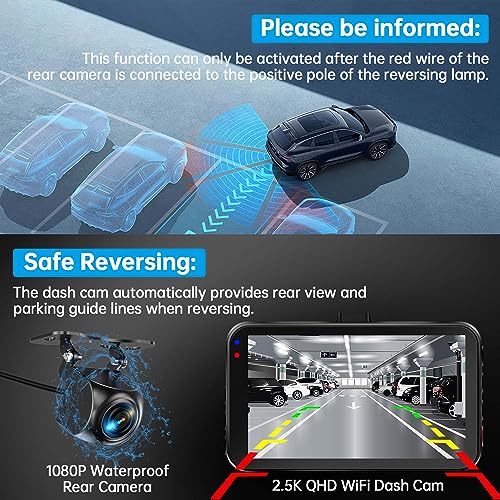 ssontong Dash Cam Front and Rear, Dash Camera for Cars WiFi/APP Control Dual Dashcam W/ 64GB Card, 2.5K Dash Cam Front+1080P Rear Car Camera W/Super Night Vision, Loop Recording, G-Sensor, Max Support 256GB - Image 2