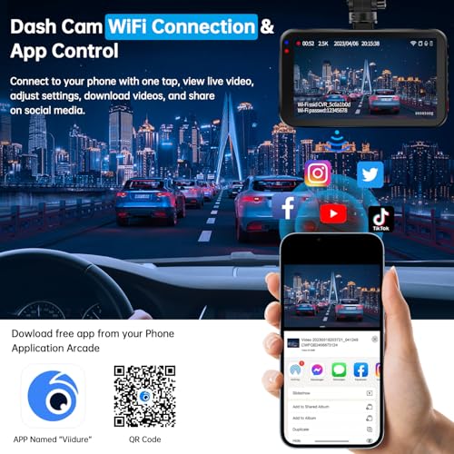ssontong Dash Cam Front and Rear, Dash Camera for Cars WiFi/APP Control Dual Dashcam W/ 64GB Card, 2.5K Dash Cam Front+1080P Rear Car Camera W/Super Night Vision, Loop Recording, G-Sensor, Max Support 256GB - Image 3