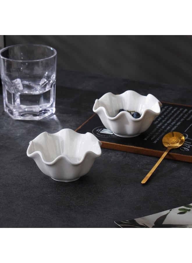 Ceramic Dessert Bowl Creative Special Tableware Pure White Baking Bowl Cake Cup Small Food Dish Flavor Dish Ice Cream Bowl-Specifications:No. 2 Horizontal Grain Bowl-150ml-Capacity:101-200ml  - Image 4