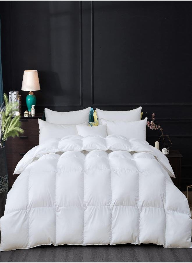 Egyptian Cotton Factory Outlet Store Luxurious All-Season Goose Down Feather Fiber Comforter King Size Duvet Insert, Premium White Solid Plain Design, Premium Baffle Box, 100% Egyptian Cotton, 80 oz Fill Weight  - Image 2