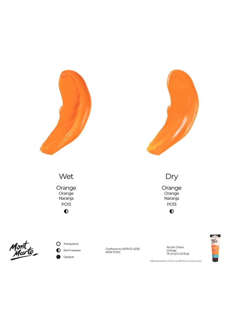 Mont Marte Signature Acrylic Colour Paint Tube 75ml Content Orange - Image 3