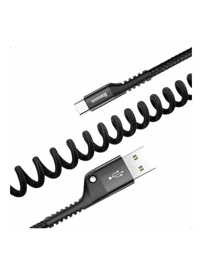 بيسوس كابل USB Type C للسيارة، قابل للسحب (بطول 3 قدم) كابل مجعد USB A إلى USB-C سريع الشحن متوافق مع أجهزة سامسونج جالاكسي S10 S9 S8 بلس نوت 9 8، موتو زي، إل جي 5/G6/V20، أجهزة USB C أسود - Image 1
