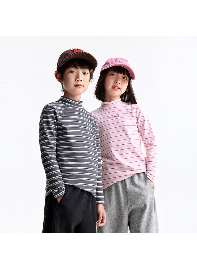 Annil Children's Clothing, Boys And Girls Long Sleeve T-shirt, Autumn New Style Elastic Undershirt, Pink Striped, Size 120 - Image 1