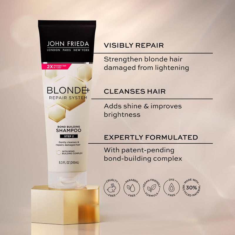 John Frieda شامبو جون فريدا لإصلاح الشعر، تركيبة لبناء الروابط، للشعر الأشقر والتالف، نباتي، خالي من القسوة والبارابين، غير مختبر على الحيوانات 8.3 أونصة سائلة - Image 4