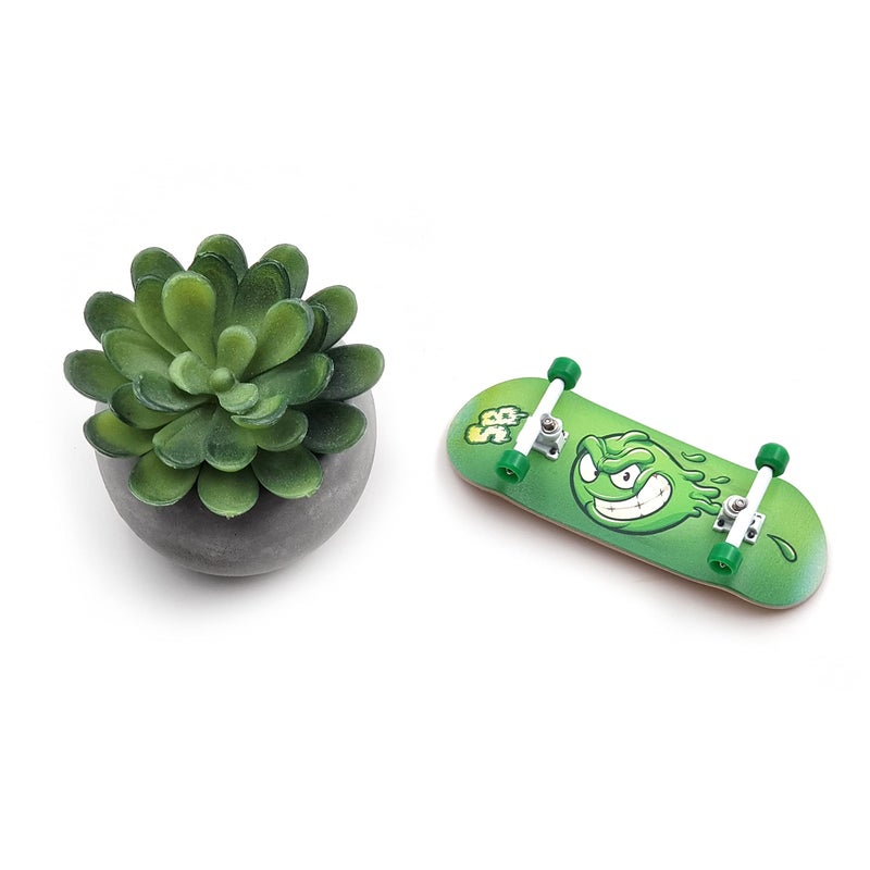 SPITBOARDS 34mm x 96mm Pro Fingerboard Set-Up (Complete) | Real Wood Deck | Pro Trucks with Lock-Nuts and Pro Bushings | Polyurethane Pro Wheels with Bearings | Slimeball (Green Version) - Image 4