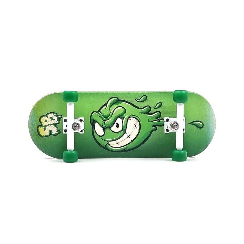 SPITBOARDS 34mm x 96mm Pro Fingerboard Set-Up (Complete) | Real Wood Deck | Pro Trucks with Lock-Nuts and Pro Bushings | Polyurethane Pro Wheels with Bearings | Slimeball (Green Version) - Image 3