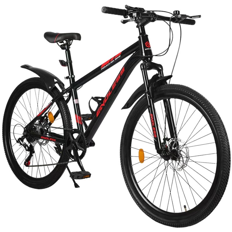 Endless High Carbon Steel 18" Frame, 26" Wheels Mountain Bike with Shimano Tourney Gear Shifter for Adults|Disc Brakes, Adjustable Seat, All Terrain Tyres, Suspension MTB Cycle for Unisex - Image 5