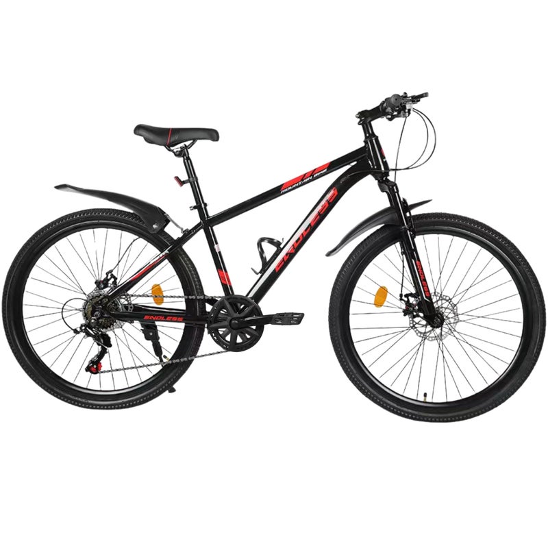 Endless High Carbon Steel 18" Frame, 26" Wheels Mountain Bike with Shimano Tourney Gear Shifter for Adults|Disc Brakes, Adjustable Seat, All Terrain Tyres, Suspension MTB Cycle for Unisex - Image 1
