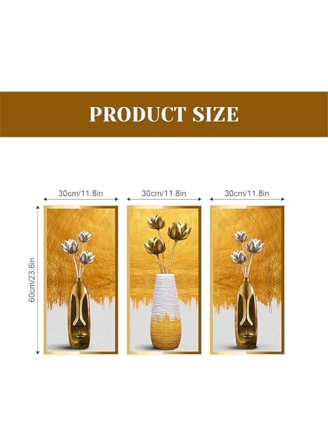 Gold Vase Self Adhesive Wall Stickers, 3D Vinyl Lotus Wall Art Sticker Set of 3, Wall Decal Home Decor Wall Posters and Prints for Aisle Stairs Wall Corner Living Room Sofa Backdrop, 11.8x23.6  - Image 4