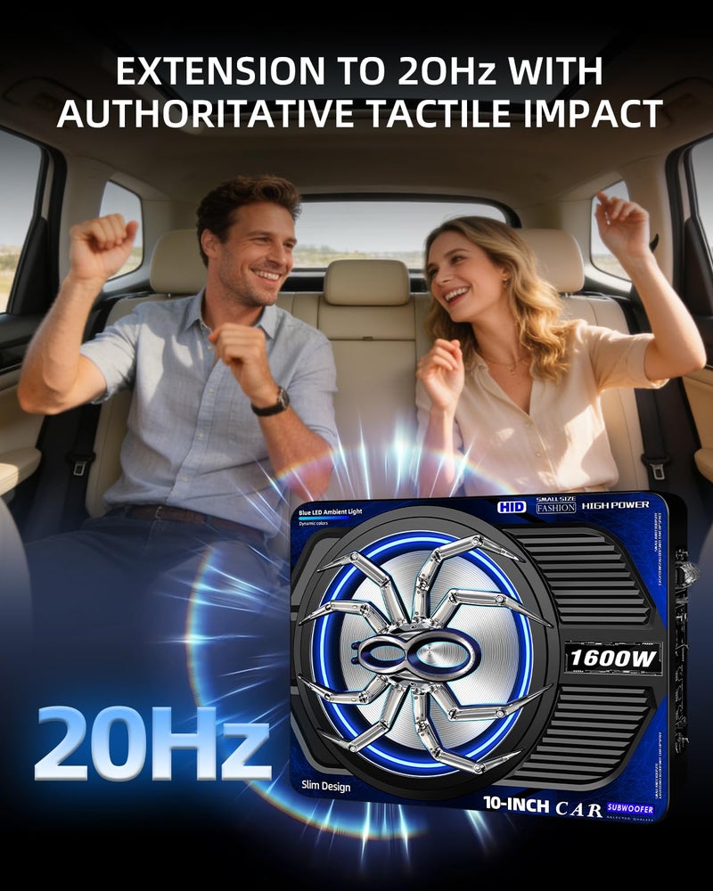 SUBPULSIX حزمة مضخم الصوت تحت المقعد SUBPULSIX 1600W النحيف ومضخم الصوت، مضخم صوت سيارة مزود بمضخم من الفئة D مدمج، صوت عميق تحت الصوت، ألمنيوم مصبوب، مفتاح إضاءة محيطة LED، لسيارات الشاحنات وSUV - Image 5