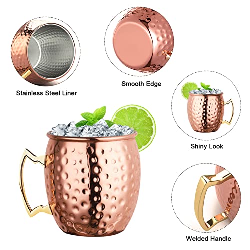 LIVEHITOP Moscow Mule Copper Mugs Set of 2, 19.5 Oz Handcrafted Copper Cups Stainless Steel Lining with Jigger, Straws, Brush, Coasters for Party, Bar, Gift - Image 2