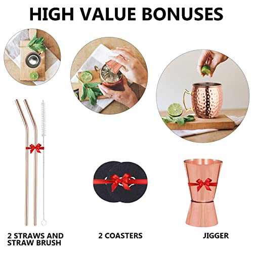 LIVEHITOP Moscow Mule Copper Mugs Set of 2, 19.5 Oz Handcrafted Copper Cups Stainless Steel Lining with Jigger, Straws, Brush, Coasters for Party, Bar, Gift - Image 5