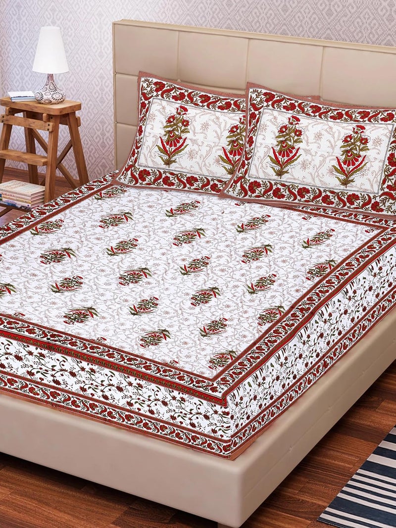 Cotton Double Bedsheet For Double King Size 300 TC Bedsheet With 2 Pillow Covers MultiColors46 - Image 1