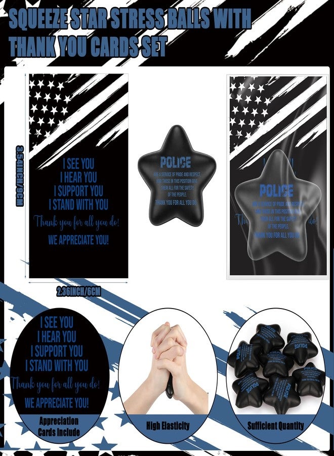 Skylety 10 Set Police Week Gift Bulk Star Stress Ball with Patriotic Thank You Card Police Officer Appreciation Gift Mini Foam Stress Reliever for Law Enforcement Officers Academy Graduation - Image 3
